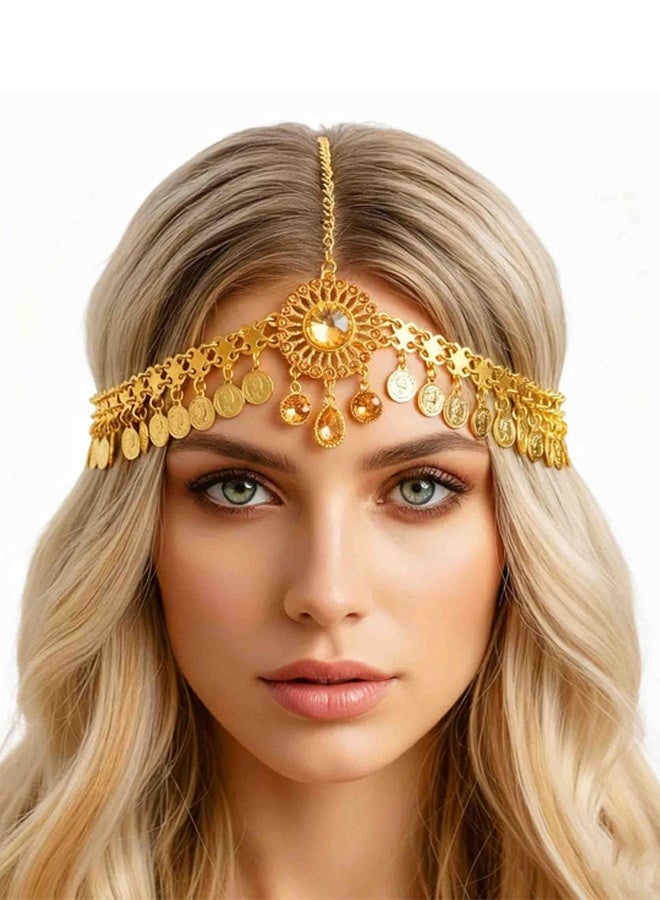 طوق رأس ذهبي مزين بالترتر، مناسب للمهرجانات، بتصميم بوهيمي للنساء والفتيات (ذهبي، مقاس واحد) - Image 1